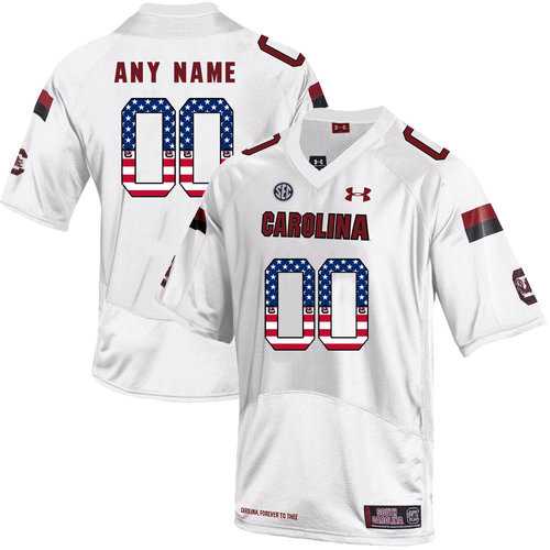 Men%27s South Carolina Gamecocks White Customized USA Flag College Football Jersey